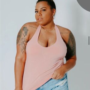 Brami Pink Halter Ribbed Top - Full Length